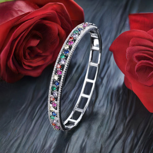 Elegant Multicolor 14K White Gold Plated Cubic Zirconia Women Bracelet